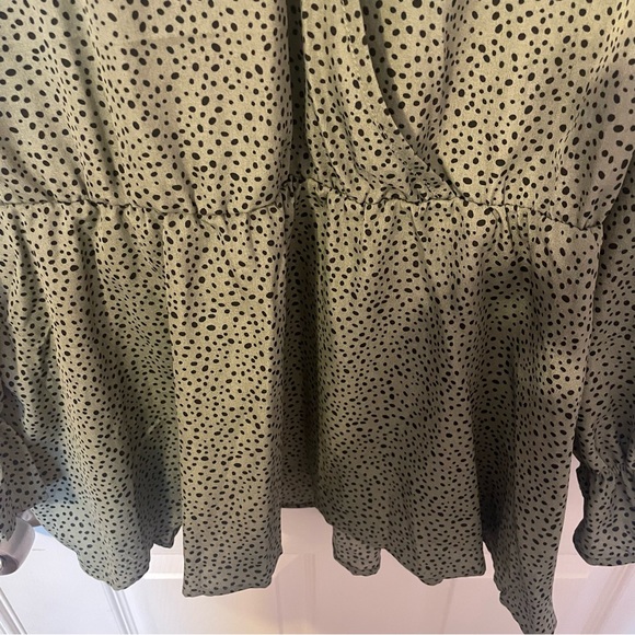 Olive Green Dotted Smocked Top - Picture 3 of 6
